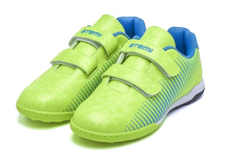 Бутсы футбольные ATEMI,SBA-006 TURF KIDS,цв.ярко-салатовый/синий (28) 