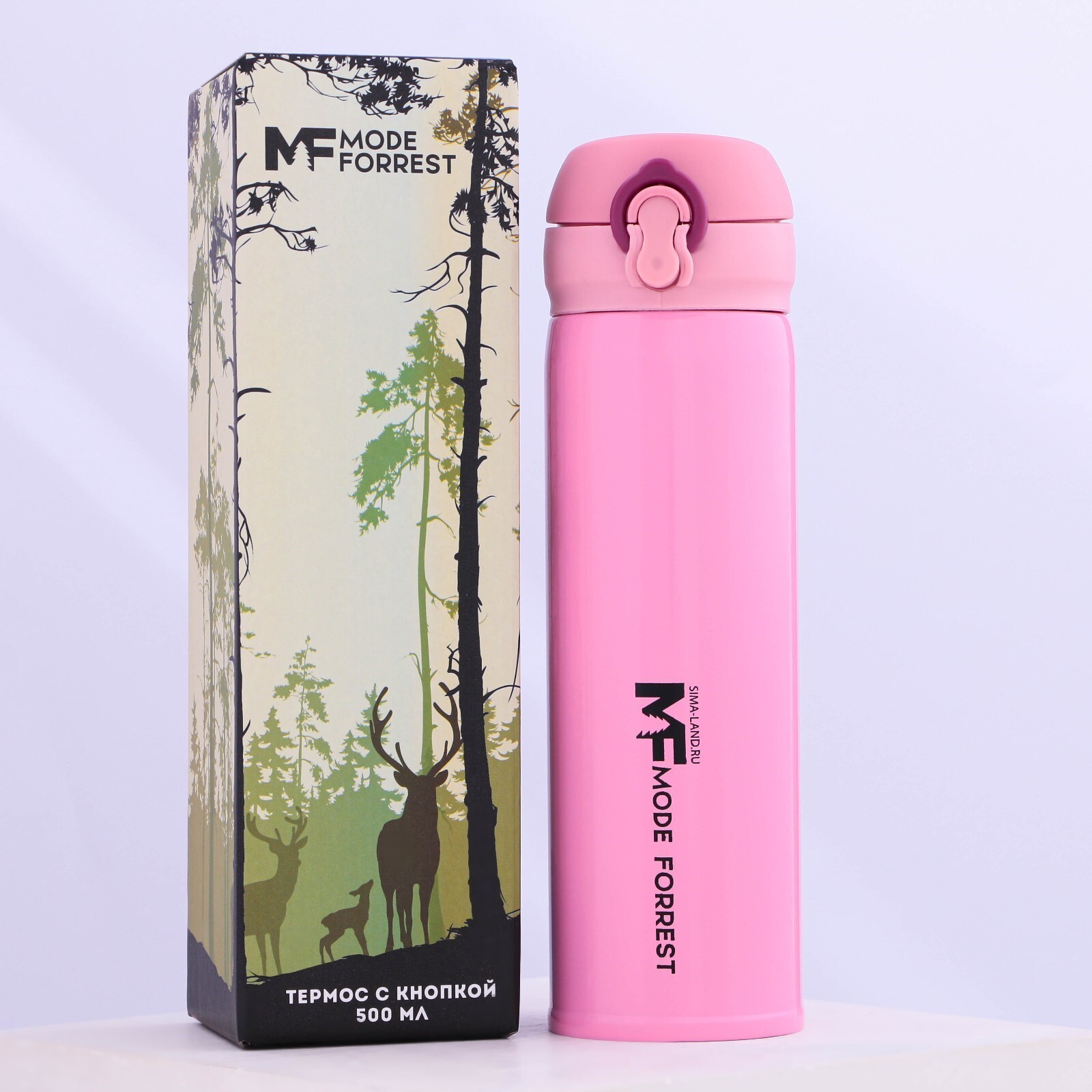 Термос с кнопкой Mode Forrest, 450 мл, розовый, время сохранения тепла 10-12 ч 9085267