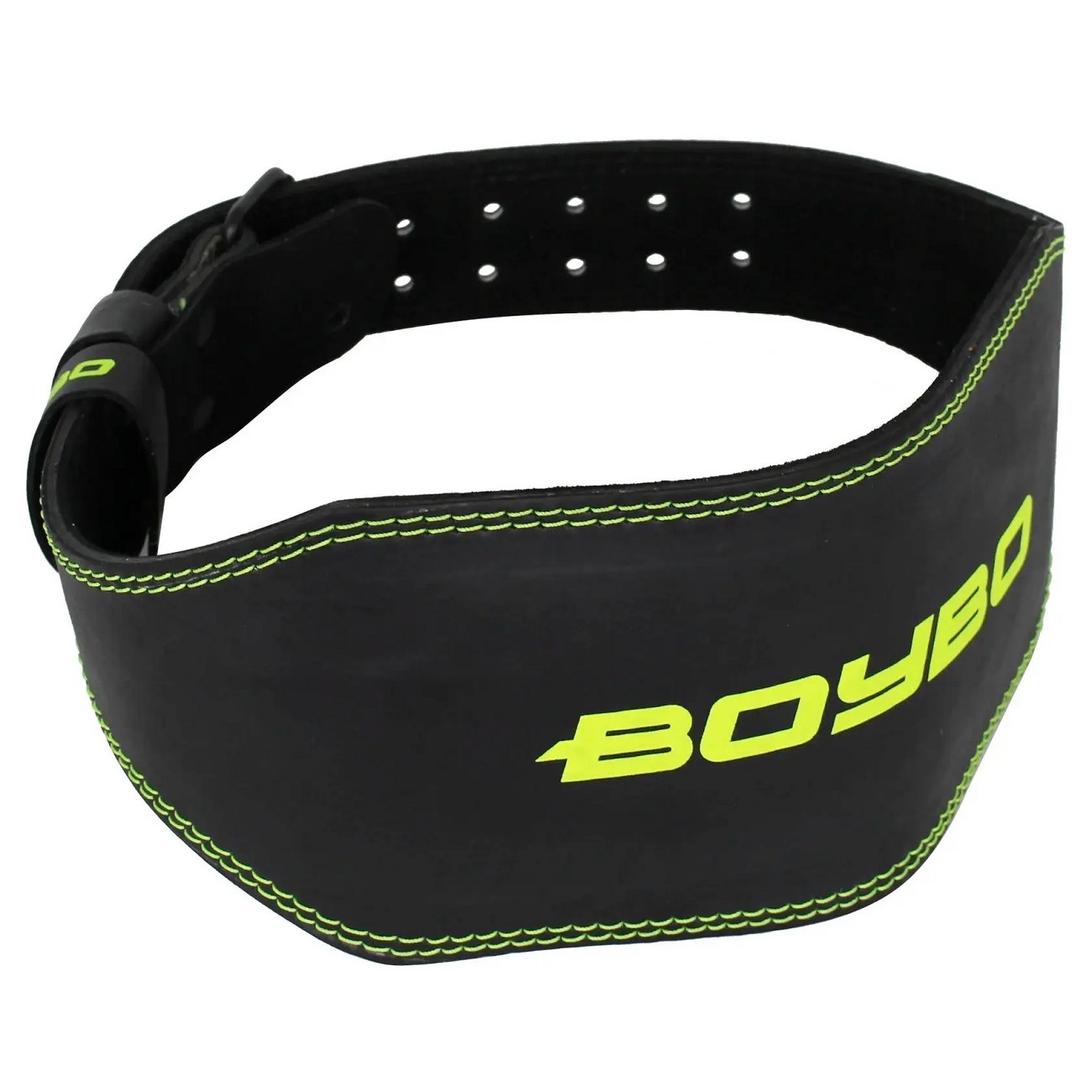 Пояс тяжелоатлетический BoyBo "Premium"  BBW650, Кожа, черно-зеленый (L)