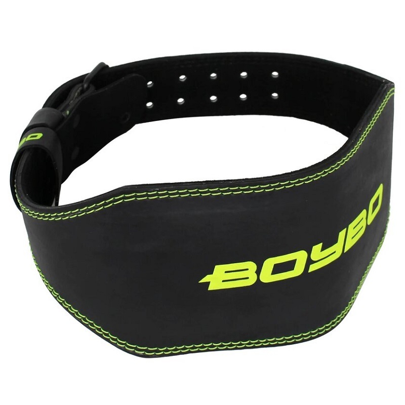 Пояс тяжелоатлетический BoyBo "Premium"  BBW650, Кожа, черно-зеленый (XL)