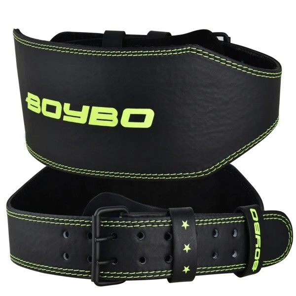 Пояс тяжелоатлетический BoyBo "Premium"  BBW650, Кожа, черно-зеленый (XL)