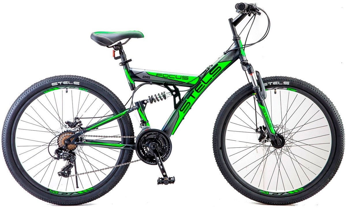 Велосипед 26" Stels Focus MD 21-sp 18" Черный/зеленый арт.V010
